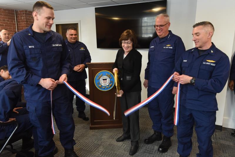 Sen. Susan Collins of Maine cuts a ceremonial ribbon to celebrate the opening of a new $2.3M Coast Guard command center at Sector Northern New England, located in Portland, Maine photo copyright Petty Officer 3rd Class Zachary Hupp taken at 