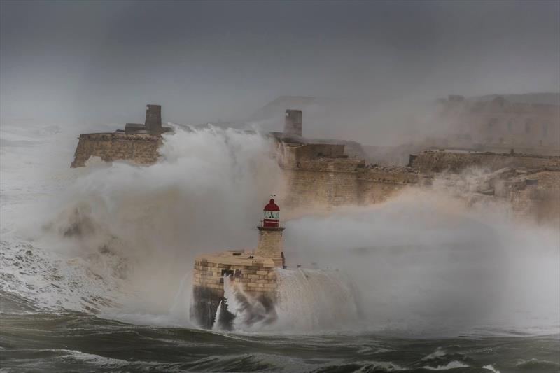 70kt storm hits Ricasoli Breakwater Lighthouse in Valletta, Malta. February 24, 2019 photo copyright Kurt Arrigo taken at Royal Malta Yacht Club