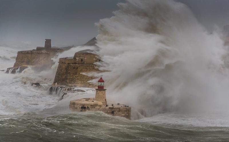 70kt storm hits Ricasoli Breakwater Lighthouse in Valletta, Malta. February 24, 2019 - photo © Kurt Arrigo