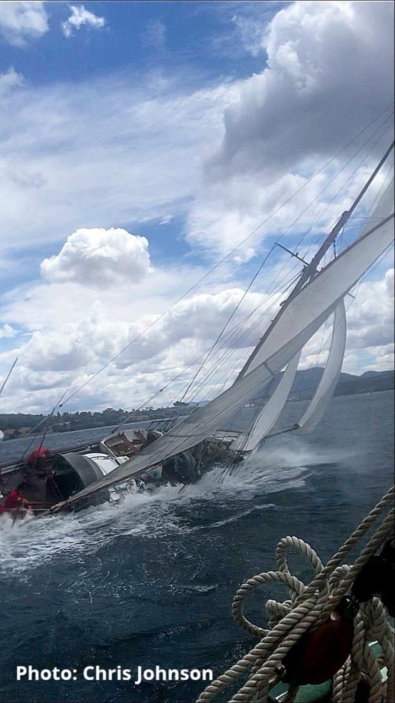 Larry Eastwood's trimming the jib under 4 feet of water photo copyright Chris Johnson taken at 