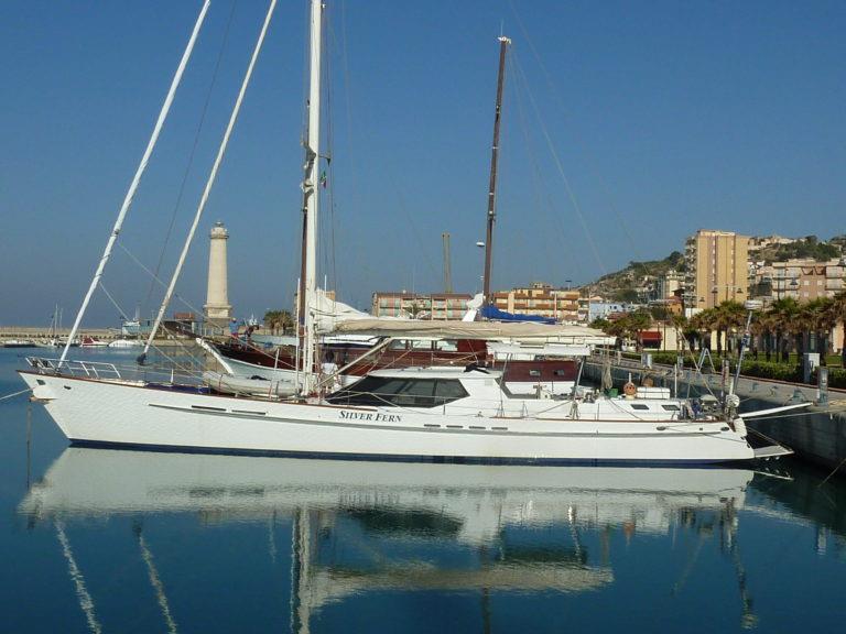 Silver Fern with her headsails on, floating quietly in Licata Sicily - photo © Martha Mason