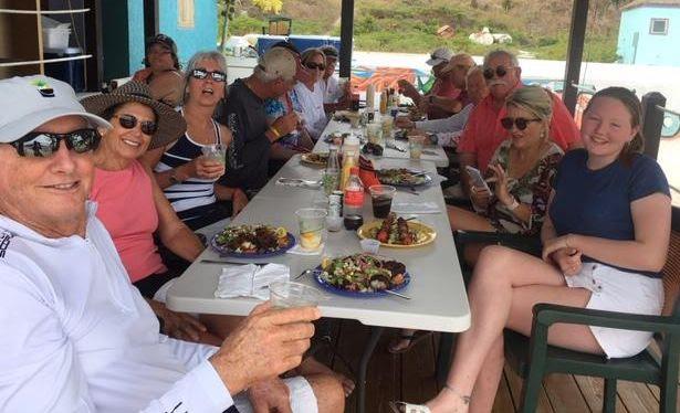 With the racing cancelled, PRO Dave Brennan and his team enjoy lunch and a Painkiller or two at Foxy's on Jost Van Dyke - BVI Spring Regatta 2019 photo copyright Race Committee taken at Royal BVI Yacht Club