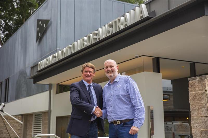 Managing Director of Noakes Goup Sean Langman and CYCA Commodore Paul Billingham shake hands and continue the long-standing relationship in the sailing community photo copyright CYCA Media taken at Cruising Yacht Club of Australia