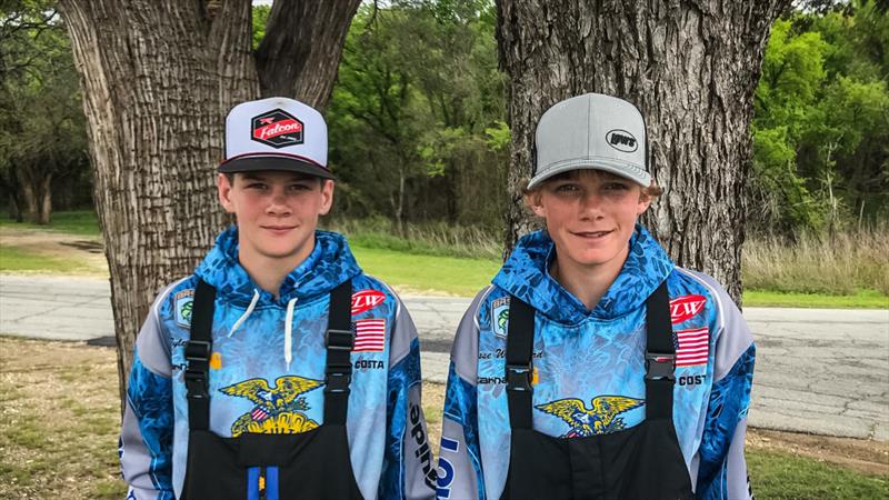 The Vinita High School duo of Tyler Lake and Jessie Woodward, both of Vinita, Oklahoma, brought a five-bass limit to the scale weighing 22 pounds, 11 ounces to win the 2019 Bass Pro Shops FLW High School Fishing Lake Texoma Open photo copyright FLW Fishing taken at 