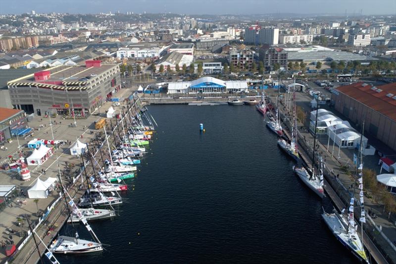 Drone illustration - Team volunteers during pre-start of the Transat Jacques Vabre 2017 photo copyright Jean-Marie Liot taken at 