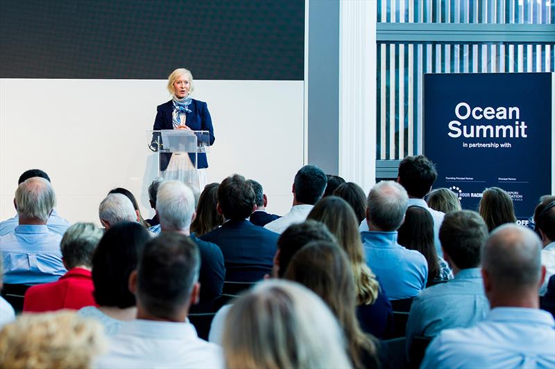 Wendy Schmidt, President of The Schmidt Family Foundation and co-Founder of 11th Hour Racing, speaking  - photo © Pedro Martinez / Volvo Ocean Race