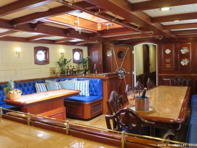 Columbia's elegant interior - 2019 Antigua Classic Yacht Regatta photo copyright Anna Sundquist taken at Antigua Yacht Club