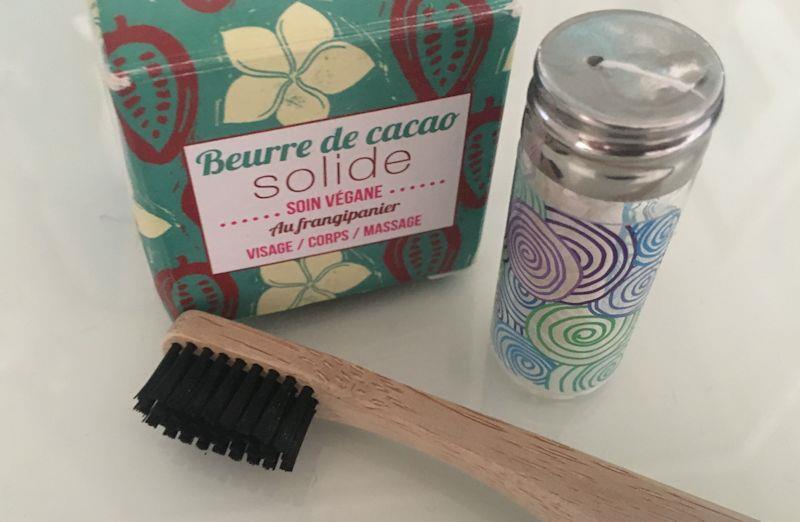 Refillable natural floss, a bamboo toothbrush, and solid cocoa butter photo copyright Gael Pawson taken at 