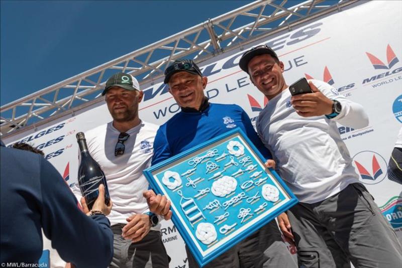 From left: Kostantin Besputin, Igor Rytov, Anton Sergeev - 2019 Melges 20 World League - European Division Leg 1, Villasimius - Day 3 photo copyright Melges World League / Barracuda Communication taken at 