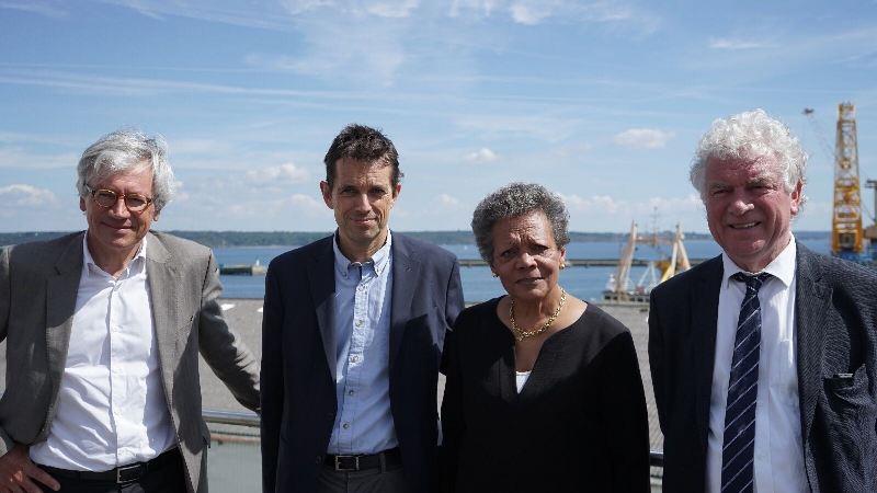 Télégramme Group President Edouard Coudurier, OC Sport CEO Hervé Favre, Jacqueline Tabarly and Mayor of Brest François Cuillandre celebrate the new partnership that will see The Transat 2020 start from Brest photo copyright Event Media taken at 