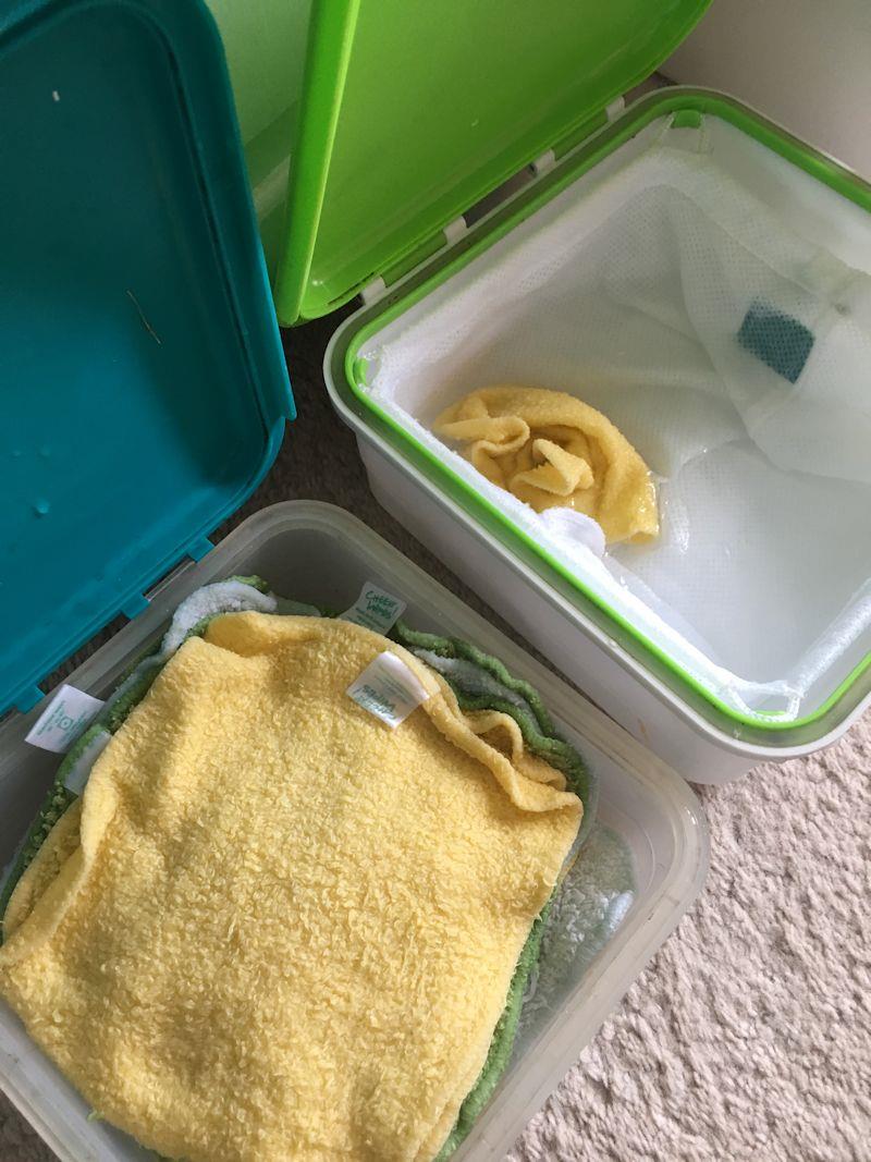 Reusable baby wipes from Cheeky Wipes - you have a clean box, and a dirty  box