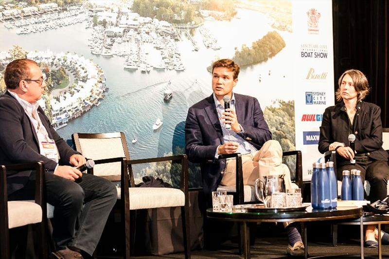 The Big Yacht Market:  Sam Sorgiovanni, Yacht Designer, Sorgiovanni Designs; Philipp von Arnim, Head of Business Development, Lürssen; Gillian Carter, Director, Pacific Marine Design photo copyright AIMEX taken at 