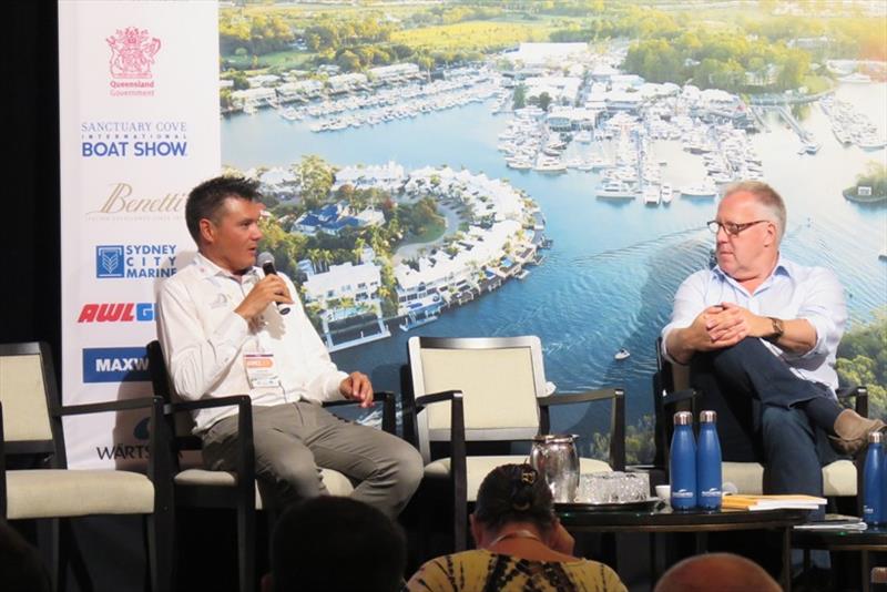 Aaron Young, Vice-Commodore Royal New Zealand Yacht Squadron (RNZYS), Chair AC36 and 2021 for RNZYS talking with Martin Redmayne (emcee), Chair and Editor-inChief, The Superyacht Group photo copyright AIMEX taken at 