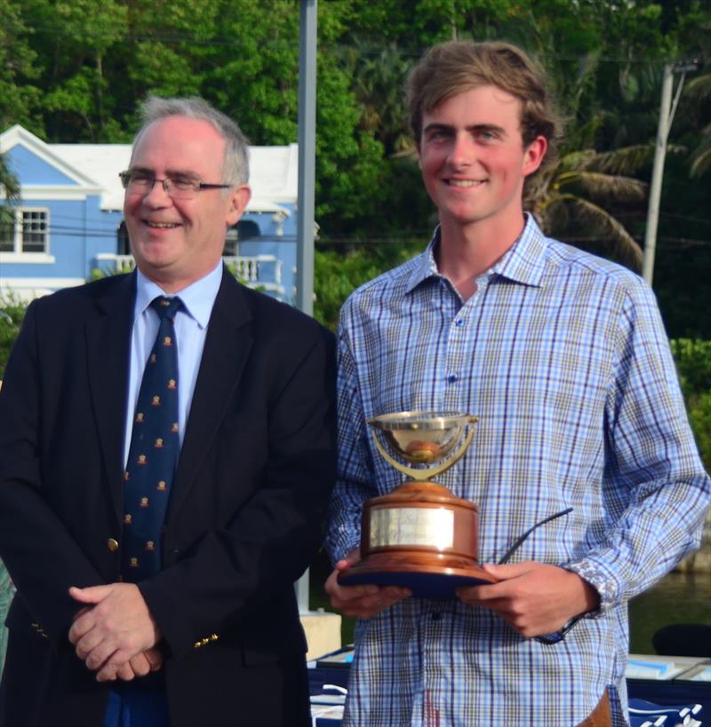 His Excellency the Governor of Bermuda Mr. John Rankin presented the 'First to Finish' Blue Water Sailing Club Board of Governors Trophy to Jo Riley, skipper of Kiwi Spirit photo copyright Talbot Wilson taken at Beverly Yacht Club