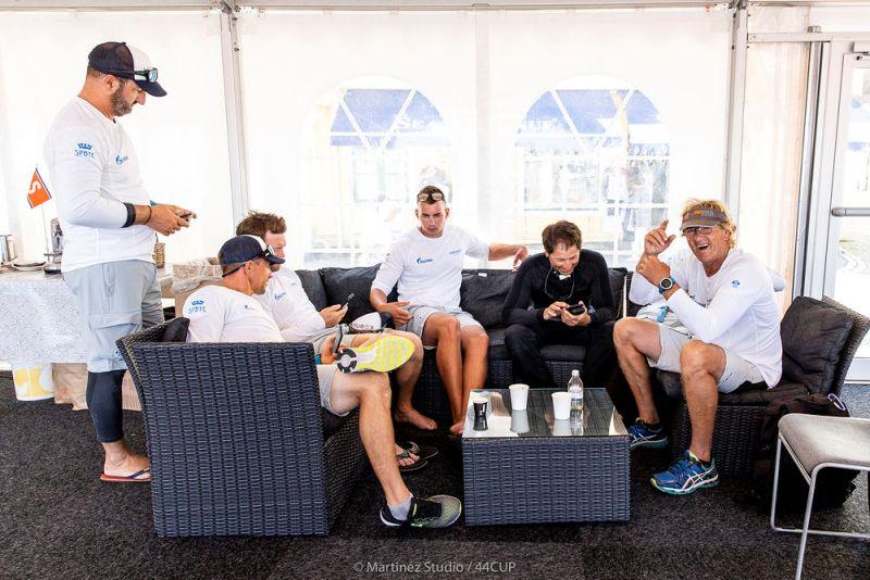 Bronenosec Sailing Team makes use of the 44Cup hospitality area - 44Cup Marstrand World Championship, Day 2 - photo © Pedro Martinez / Martinez Studio