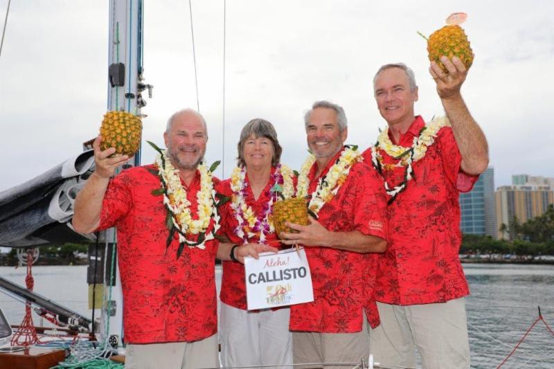 All smiles on Callisto on arrival to Transpac Row - Transpac 50 photo copyright David Livingstone taken at Transpacific Yacht Club