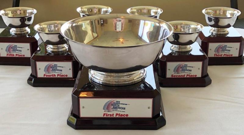 Trophies are ready to be awarded to the best teams of the Melges 24 North American Championship 2019 on Sunday, August 18 - photo © Grand Traverse Yacht Club