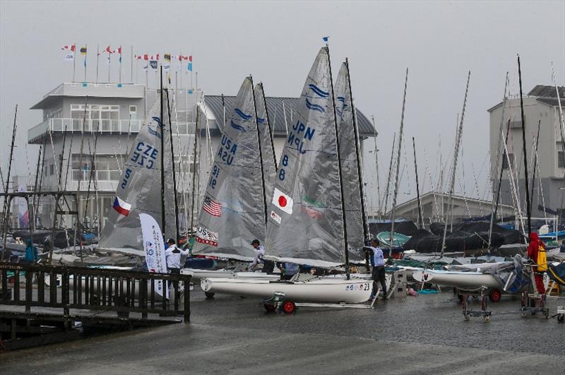 APs in rain - Hempel World Cup Series Enoshima, Day 2 photo copyright Jesus Renedo / Sailing Energy / World Sailing taken at 