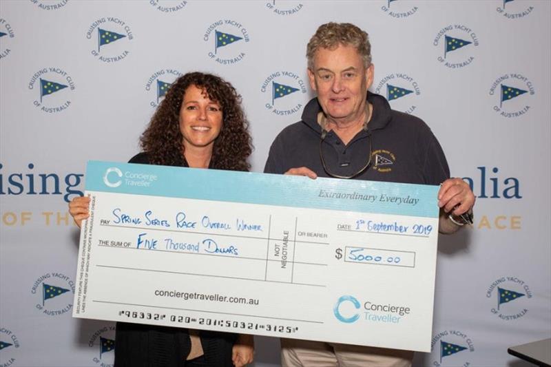 Nicola Billens, Concierge Traveller pesenting the $5000 Concierge Traveller cheque to the Derek McDonnell of Applejack photo copyright CYCA taken at Cruising Yacht Club of Australia