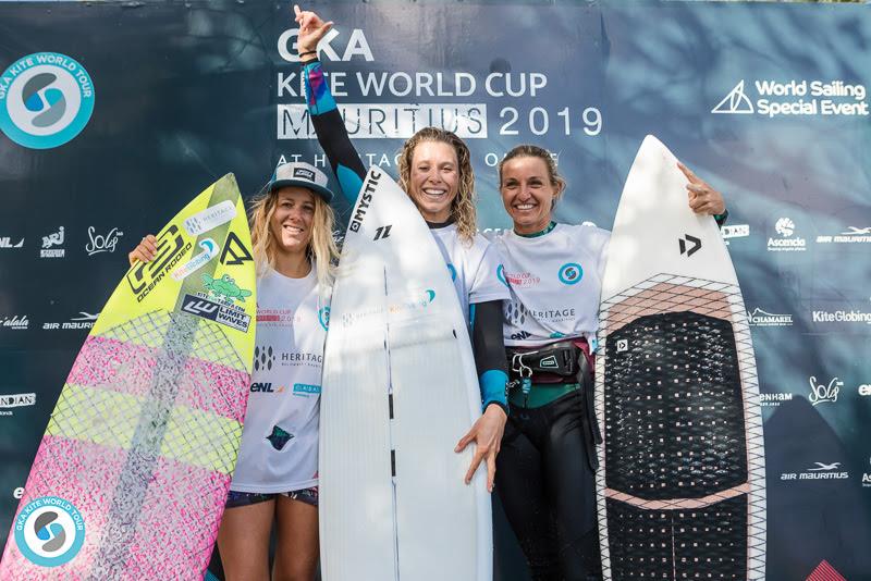 Women's podium - 2019 GKA Kite World Cup Mauritius, final day photo copyright Svetlana Romantsova taken at 