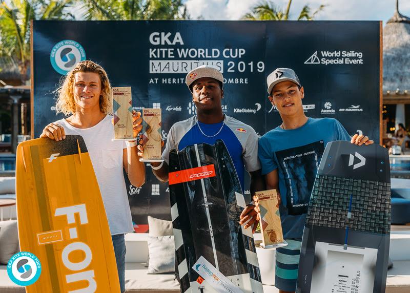 Men's Freestyle, left to right: 3rd Liam Whaley (ESP) / 1st Adeuri Corniel (DR) / 2nd Valentin Rodriguez (COL) photo copyright Ydwer van der Heide taken at 