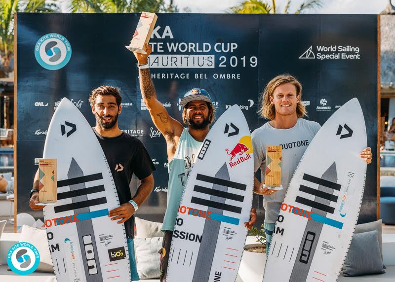 Men's Kite-Surf, left to right: 3rd Sebastian Ribeiro (BRA) / 1st Airton Cozzolino (CV) / 2nd James Carew (AUS) photo copyright Ydwer van der Heide taken at 