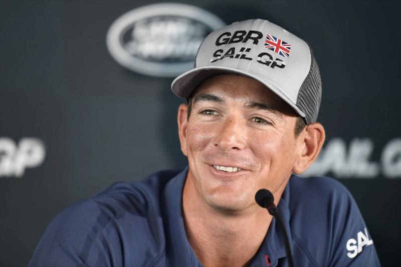 Dylan Fletcher, helmsman of Great Britain SailGP Team, talks to media in a press conference ahead of the final SailGP event of Season 1 in Marseille, France photo copyright Ricardo Pinto for SailGP taken at 