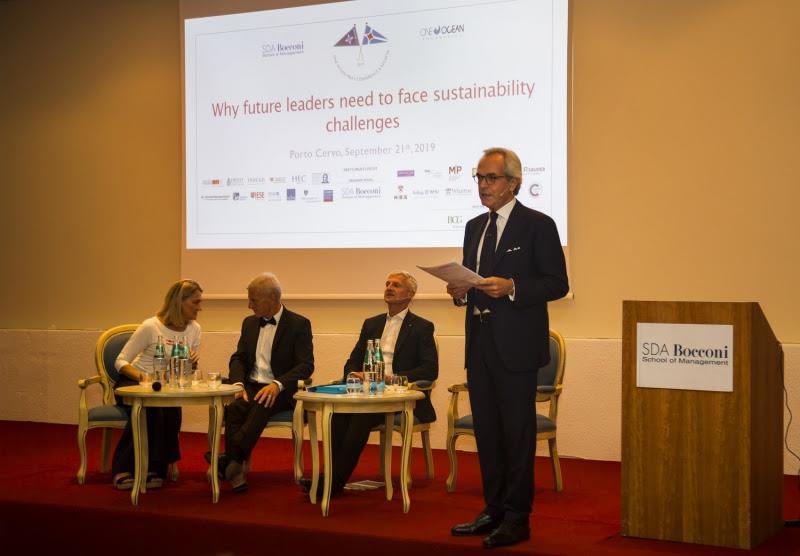 At the Conference from the left: Maria Cristina Finucci, Paul Rose, Andrea Illy and the moderator Prof. Maurizio Dallocchio, One Ocean MBA's Conference & Regatta 2019 photo copyright YCCS / SDA Bocconi taken at Yacht Club Costa Smeralda