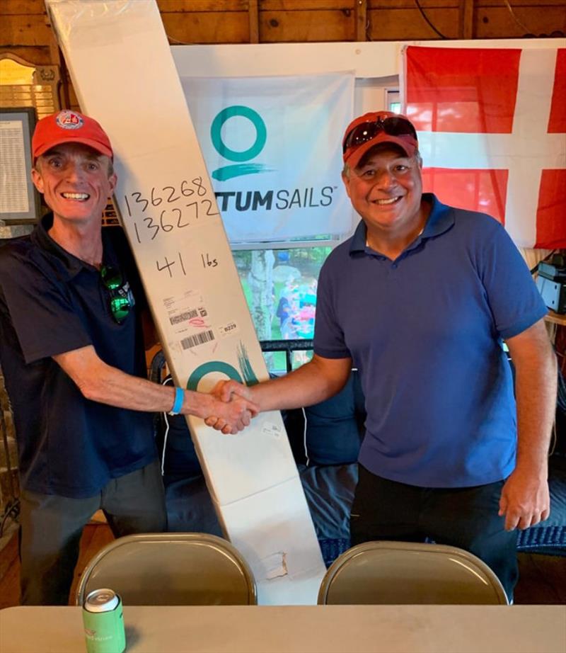 J/80 North American Class President presents sails to David Doyle during the J/80 North American Championships in New Hampshire last weekend photo copyright www.j80na.com taken at Winnipesaukee Yacht Club