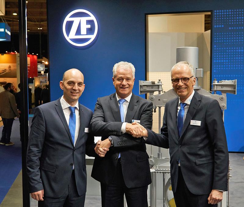 Successful expansion of a long-term partnership: ZF and ADS van STIGT broaden their business relationship to include the rudder propeller and tunnel thruster segment. From left to right: Reiner Viebahn (ZF), Dave Plug (ADS van STIGT), Andre Körner (ZF) photo copyright ZF Friedrichshafen AG taken at 