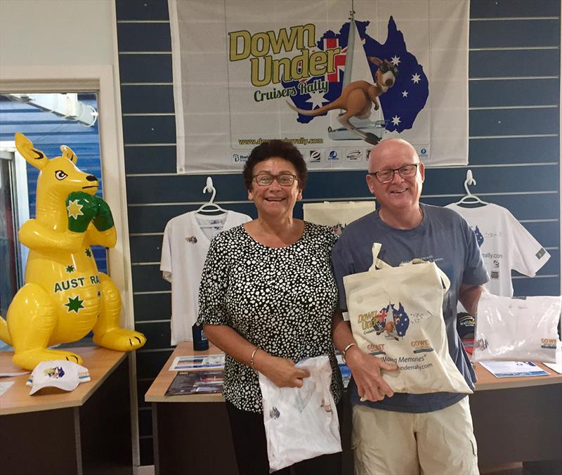 Richard & Jan of Morpheus of London receiving their rally gift bags and t-shirts - Bundaberg Rally photo copyright Down Under Rally taken at 
