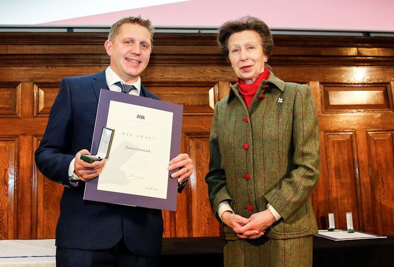 HRH Princess Anne with Jonny Cormack, winner of a 2019 RYA National Award for volunteering with GBR Blind Sailing for 18 years photo copyright Paul Wyeth / RYA taken at 