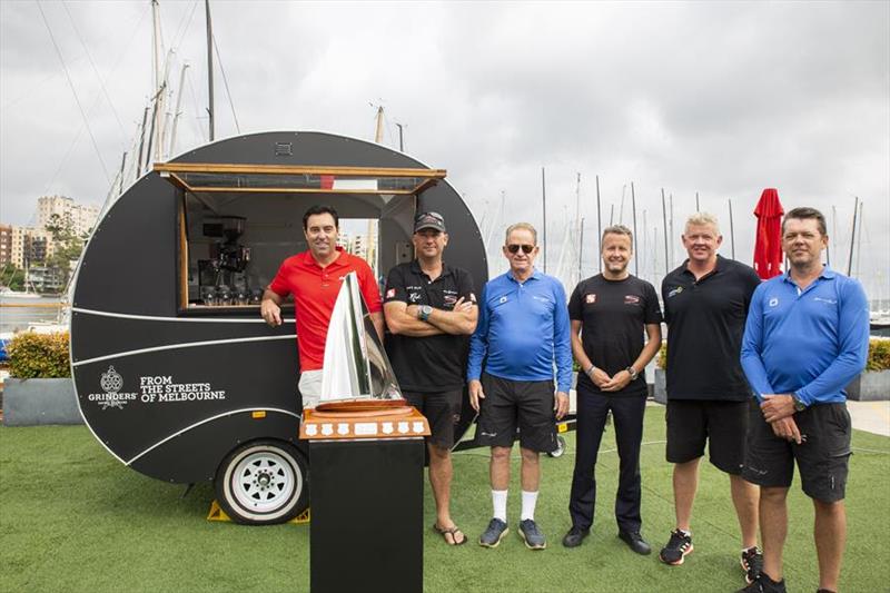 Grinders Coffee SOLAS Big Boat Challenge participants (from Lto R) Wild Oats XI's Mark Richards, SHK Scallywag's David Witt, Black Jack's Peter Harburg, SHK Scallywag's Sam McKay, InfoTrack's Tony Mutter and Black Jack's Mark Bradford photo copyright Cruising Yacht Club of Australia taken at Cruising Yacht Club of Australia