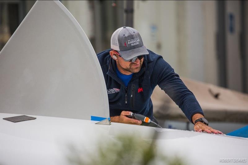 Caleb Paine preparing his boat for the 2019 Finn Gold Cup - photo © Robert Deaves