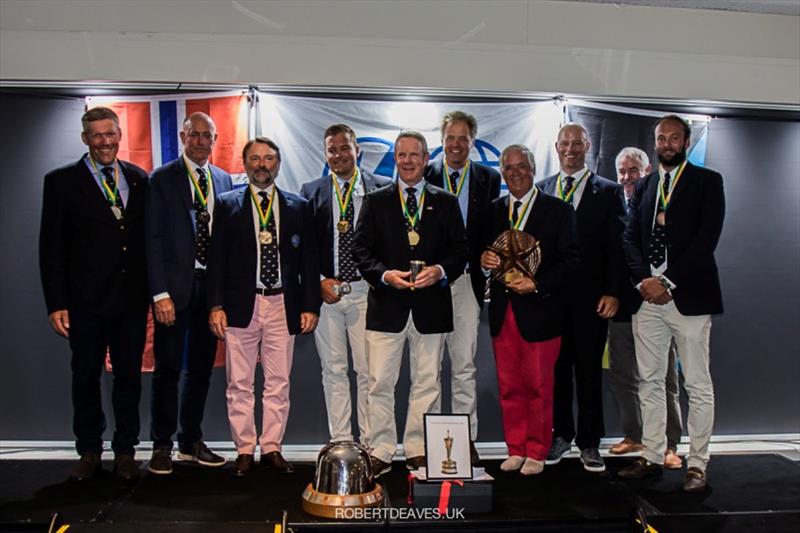 Top three crews - 2020 International 5.5 Metre World Championship, day 5 photo copyright Robert Deaves taken at Royal Prince Alfred Yacht Club