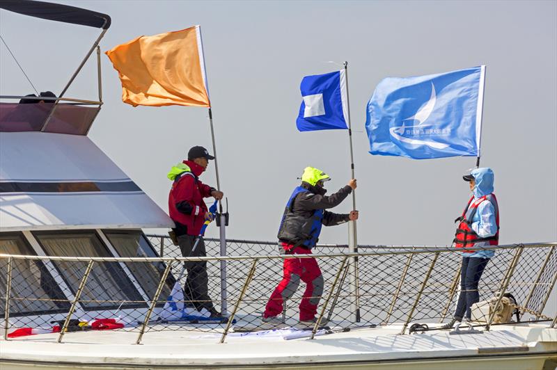 25kts and trying to stay on their feet! Macao Cup International & Greater Bay Area Cup Regattas 2020. - photo © Guy Nowell