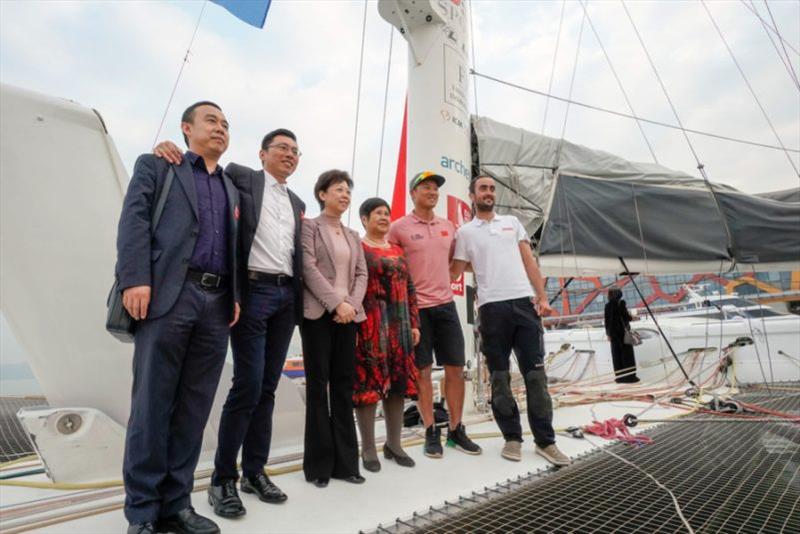 Chinese delegation on board IDEC SPORT photo copyright Théodore Kaye / Aléa / IDEC SPORT taken at 