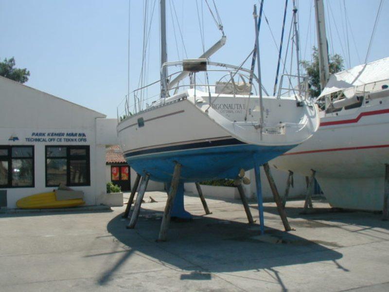 Argonauta I hauled at Kemer, Turkey June 30, 2003. - photo © Hugh & Heather Bacon