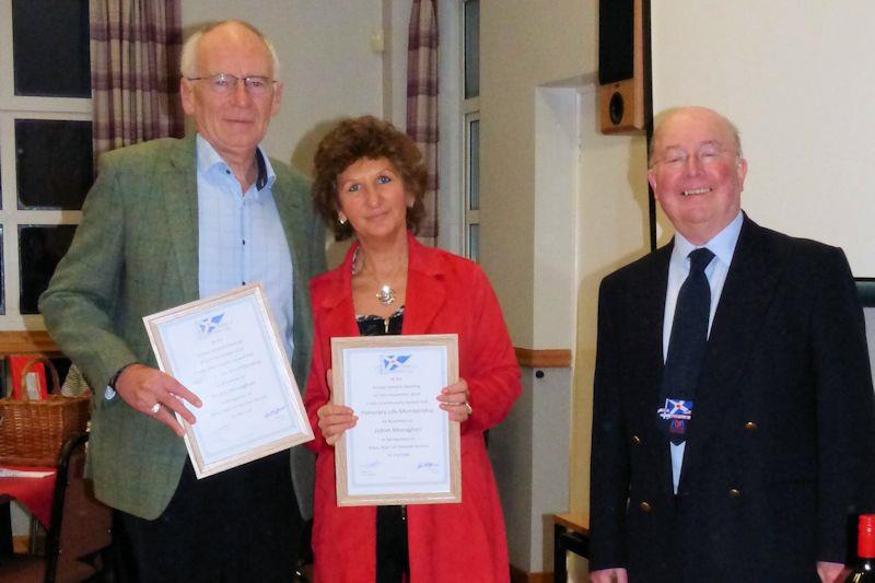 Stuart Monaghan, JoAnn Monaghan and Robert Dinwiddie - Solway YC 2019 prize-giving - photo © Becky Davison