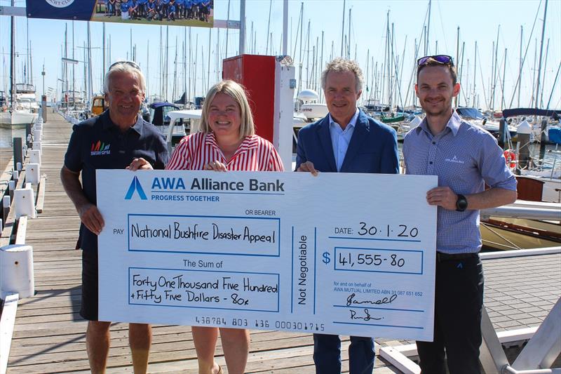 (L-R) - MacGlide Festival of Sails Chairman, Stuart Dickson, Geelong Connected Communities' Tracy Carter, Harwood Andrews partner Justin Hartnett and AWA Alliance Bank's Steve Jackson - hand over a cheque to the Salvation Army for $41,555.80 photo copyright Sarah Pettiford taken at Royal Geelong Yacht Club