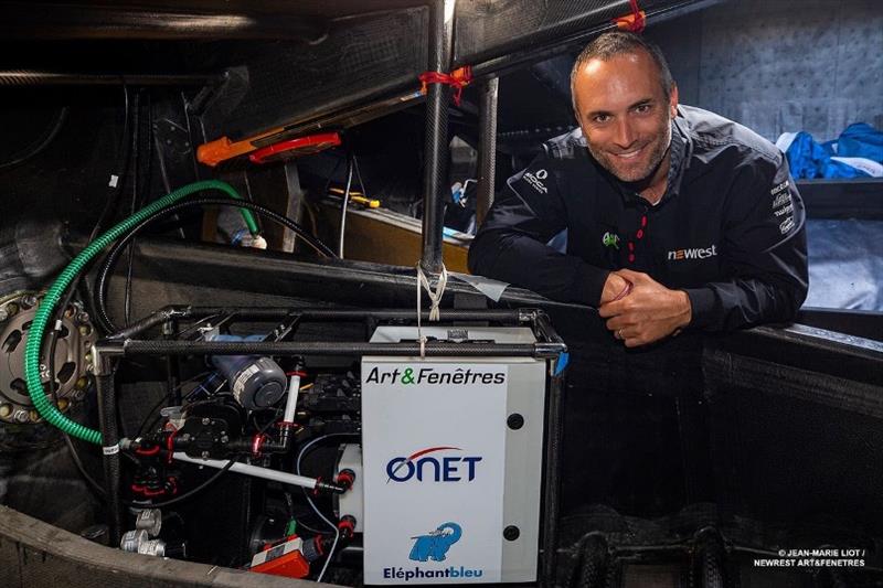 Fabrice Amedeo in front of the oceanographic sensor set up aboard his boat - photo © Fabrice Amedeo