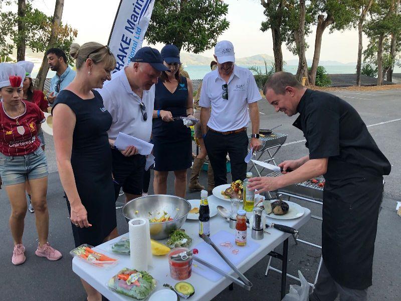 The four judges (left to right) Amber Smithson, Coral Sea Marina & Resort, Peter Mahony, Benetti Yachts Asia, Joanne Drake, Superyacht Group Great Barrier Reef and Chris Blackwell, Echo Yachts tasting the dish produced by MY Tanva chef photo copyright AIMEX taken at 