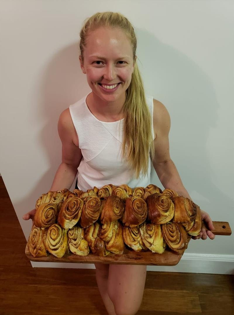 Mikaela Wulff bakes cinnamon rolls - photo © Sailing Energy