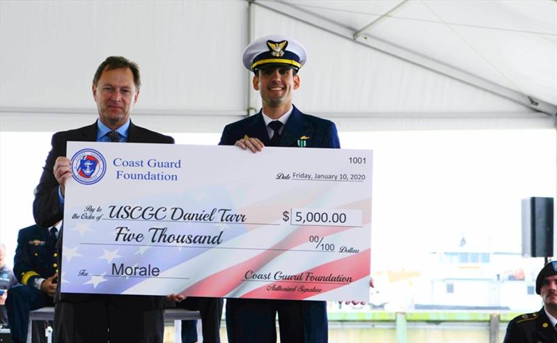 Bob Montgomery, Coast Guard Foundation Board Member Presents Morale Funds to Lieutenant Nicholas Martin, Commanding Officer of the Daniel Tarr photo copyright Coast Guard Foundation taken at 