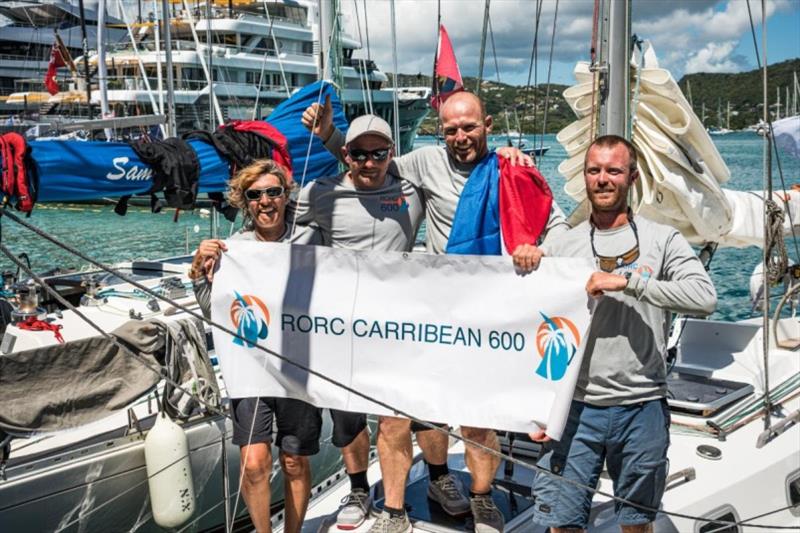 Yoyo Gerssen's Cabbyl Vane, Ohlson 35 was the last to finish but received a huge welcome on the dock at Antigua Yacht Club - 2020 RORC Caribbean 600 - photo © Tim Wright / photoaction.com