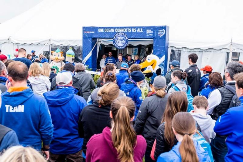 Rob Macmillan, cofounder of 11th Hour Racing, opening the One Ocean Exploration Zone at the Volvo Ocean Race, Newport stopover photo copyright Cory Silken taken at 