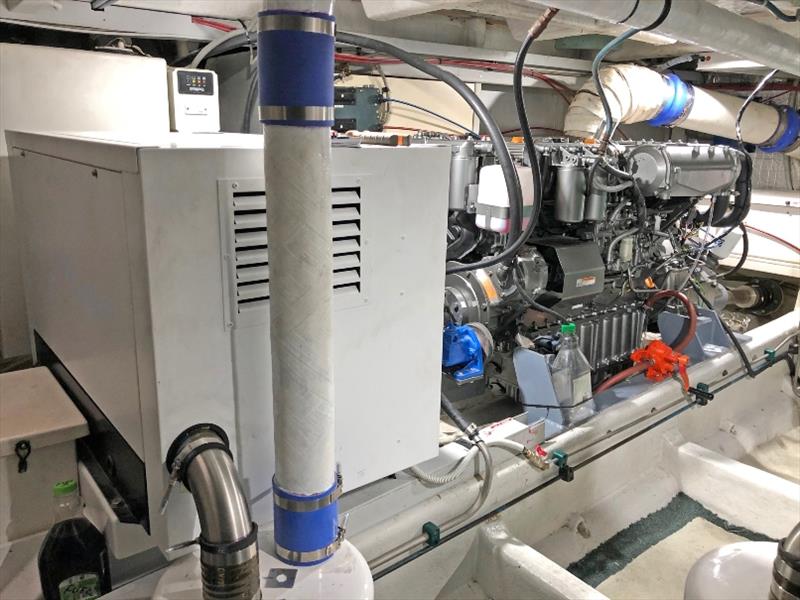A well proportioned engine room accommodates the power sources consisting of two Yanmar 6CXBM-GTs and a pair of MASE Mariner 2510T marine generators photo copyright Power Equipment taken at 