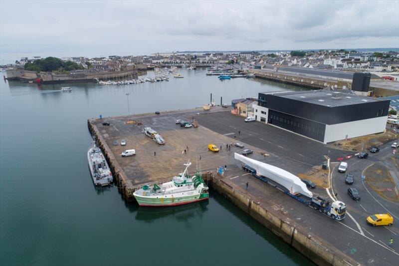 Transport of the central hull of Francois Gabart's future Ultimate trimaran between Vannes and Concarneau - photo © Alexis Courcoux / MerConcept