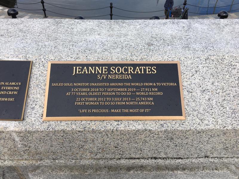 Plaque commemorating Jeanne's historic solo, nonstop, circumnavigation - photo © Jeanne Socrates