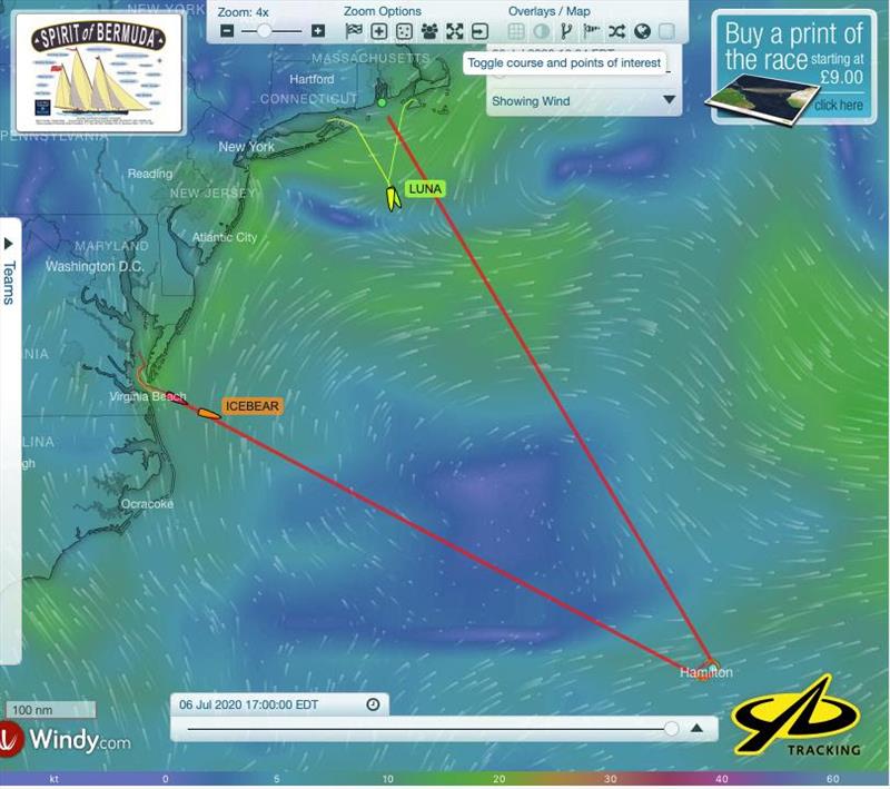YB trackers shown on the event website make it easy to follow progress and wind conditions for all teams in the Spirit of Bermuda Charity Rally. This is the image one hour after the start at 16:04 EDT photo copyright Sailing Yacht Research Foundation taken at 